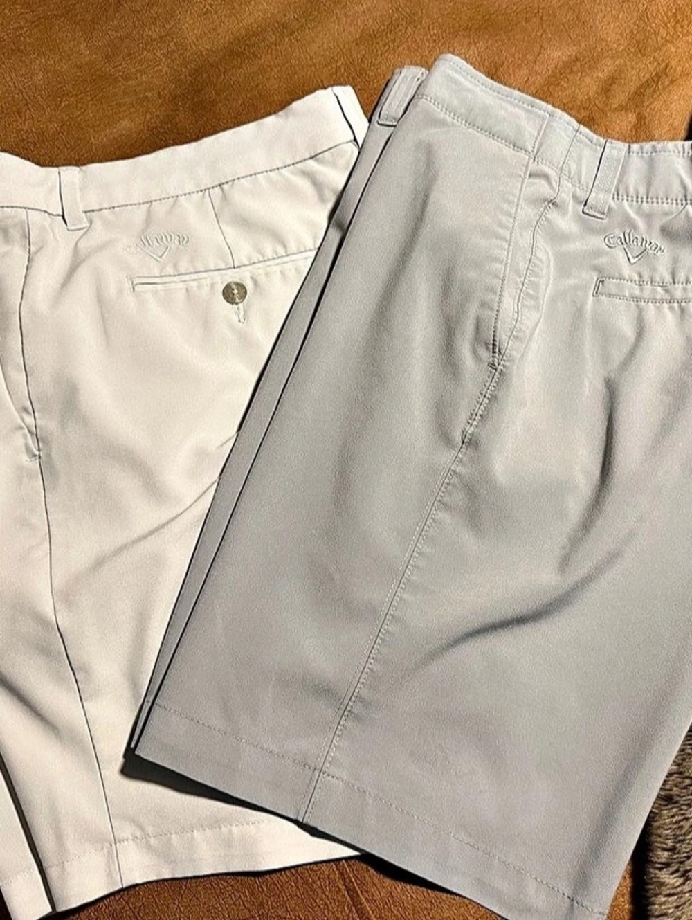 Callaway Men's Stretch Performance Flat Front Golf Shorts Gray and off white 34